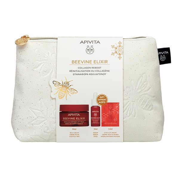 Apivita Promo Beevine Elixir με Αντιρυτιδική Κρέμα Πλούσιας Υφής για Σύσφιξη & Lifting, 50ml & Δώρο Ορός Σύσφιξης, 10ml, Κρέμα για Μάτια & Χείλη, 1.5ml & Νεσεσέρ, 1τεμ, 1σετ